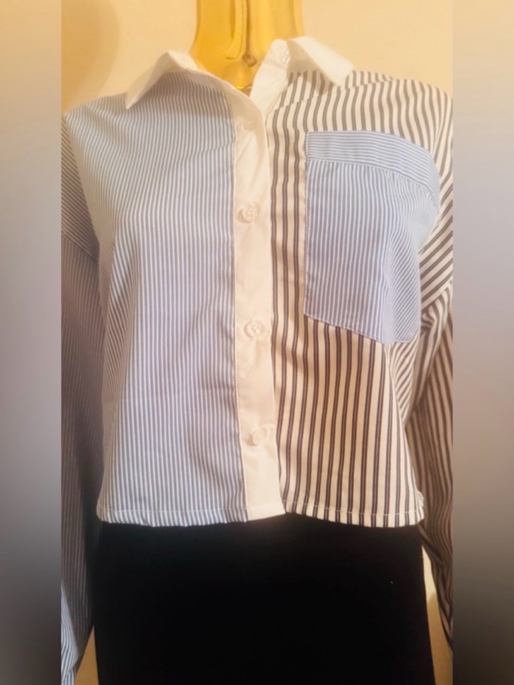 Indulge Instyle Striped Long Sleeve Button-Up Crop Shirt, Size XL, NWT - Picture 2 of 8